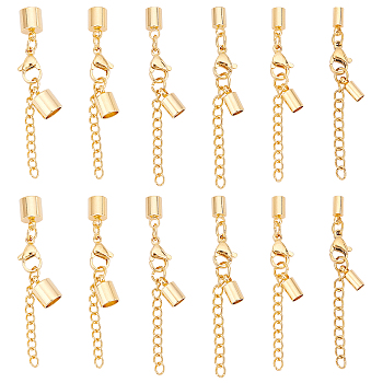12 Sets 6 Size Unicraftale 304 Stainless Steel Chain Extender, with Cord Ends and Alloy Lobster Claw Clasps, Golden, 30~36.5mm, Extend Chain: 26~28x3mm, Cord End: 8~10x3~7mm, Inner Diameter: 2.5~6mm, Clasp: 10~12x6.5~7.5x3~3.5mm, 2Sets/Size