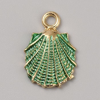 Alloy Pendants, with Enamel, Golden, Shell Shape, 19x13x3.5mm, Hole: 2mm