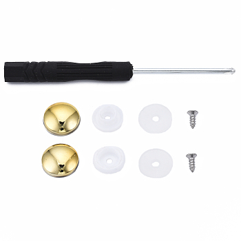 DIY Clothing Button Accessories Set, 6Pcs Stainless Steel Craft Solid Screw Rivet, with Plastic, 1Pc Iron Cross Head Screwdriver, with Plastic Handles, Flat Round, Golden, 14x12mm
