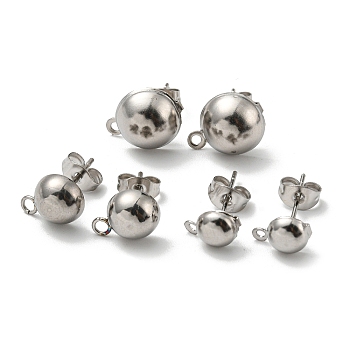 304 Stainless Steel Stud Earring Findings, with Loop, Dome/Half Round, Stainless Steel Color, 60pcs/box