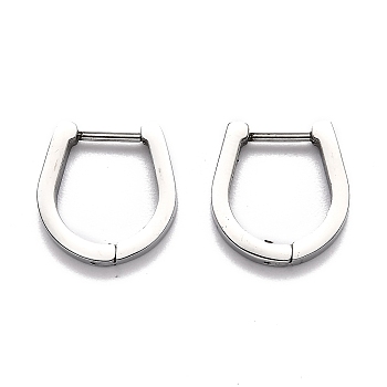 304 Stainless Steel Huggie Hoop Earrings, Horse Shoe, Stainless Steel Color, 15x14.5x3mm, Pin: 1mm
