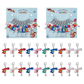 Alloy Enamel Llama/Alpaca with Number Pendant Locking Stitch Markers, Zinc Alloy Lobster Claw Clasps Stitch Marker, Mixed Color, 4.9cm, 10 style, 1pc/style, 10pcs/set