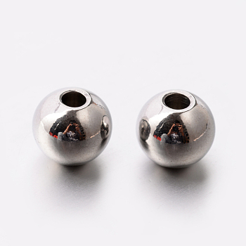 304 Stainless Steel Round Beads, Stainless Steel Color, 8x7mm, Hole: 3mm