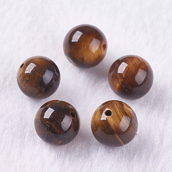 Natural Tiger Eye Beads, Half Drilled, Round, 10mm, Hole: 1.2mm