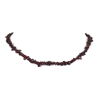 Natural Garnet Chip Beaded Necklace, Stainless Steel Color, 15.94~15.98 inch(40.5~40.6cm)