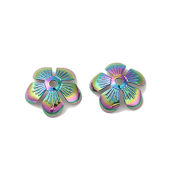 304 Stainless Steel Bead Caps, 5-Petal Flower, Rainbow Color, 13.5x6mm, Hole: 1.2mm
