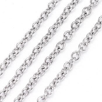 304 Stainless Steel Cable Chains, Soldered, Oval, Stainless Steel Color, 1.5x1.2x0.3mm