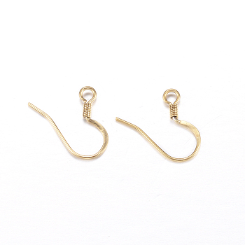 Ion Plating(IP) 316 Stainless Steel French Earring Hooks, with Horizontal Loops, Flat Earring Hooks, Golden, 18x17x2mm, Hole: 2mm, 20 Gauge, Pin: 0.8mm
