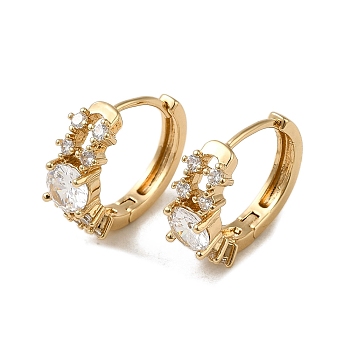 Brass Micro Pave Cubic Zirconia Hoop Earring, with Glass, Light Gold, 17x6.5mm