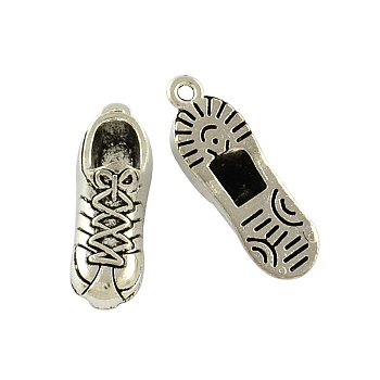Tibetan Style Zinc Alloy Pendants, Sneakers, Lead Free & Cadmium Free, Antique Silver, 27.3x9x7.5mm, Hole: 1.5mm, about 166pcs/500g