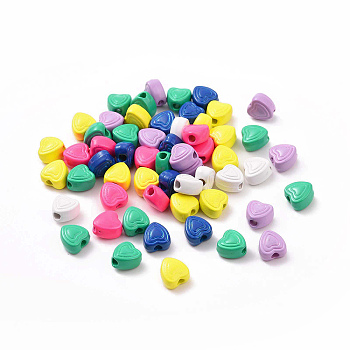 Spray Painted Alloy Beads, Heart, Mixed Color, 6x5.7~6x4mm, Hole: 1.5~1.8mm