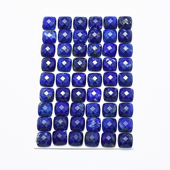 Natural Lapis Lazuli Cabochons, Faceted, Square, 8x8x3.5~4mm