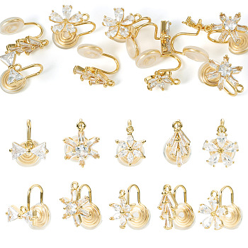 10Pcs 5 Styles Brass Micro Pave Cubic Zirconia Ear Cuff Findings, with Loop, Real 18K Gold Plated, 15~16x9~12mm, Hole: 1.2~1.4mm, 2pcs/style