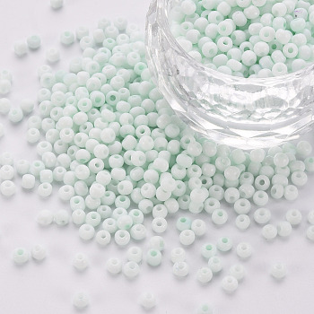 8/0 Opaque Glass Seed Beads, Round Hole, Frosted Colours, Round, Azure, 3~4x2~3mm, Hole: 0.8mm, about 15000pcs/Pound