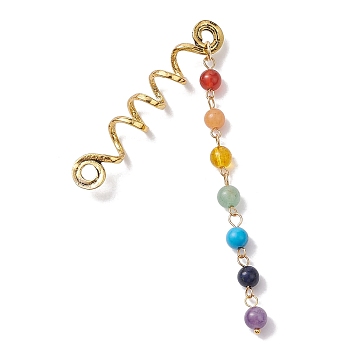 Alloy Dreadlocks Beads, 7 Chakra Natural Gemstone Bead Braiding Hair Pendants Decoration Clips, for Hair Styling, 143mm