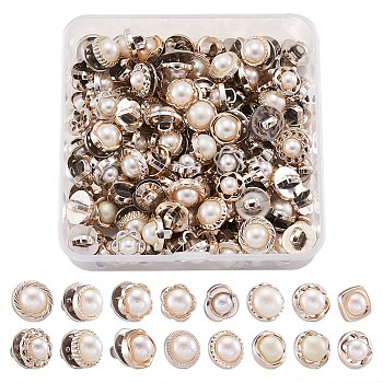 Safety Brooches & 1-Hole Shank Buttons Sets, with Plastic Shank Buttons, Plastic & Acrylic Safety Brooches, Imitation Pearl Style, Iron Pins, White, 82x82x27mm, Brooches: 20pcs/bpx, Buttons: 110pcs/bpx