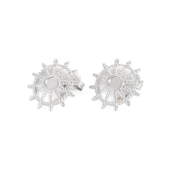 304 Stainless Steel Stud Earring Findings, Earring Setting for Enamel, with Ear Nuts and Loops, Helm, Stainless Steel Color, 17x17mm, Hole: 2mm, Pin: 0.7mm, Tray: 4mm
