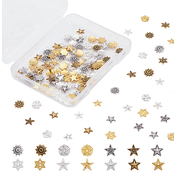 Olycraft Alloy Cabochons, Nail Art Decoration Accessories for Women, DIY Crystal Epoxy Resin Material Filling, Star & Sun, Mixed Color, 140pcs/box