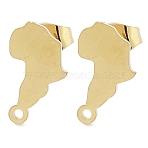 Africa Map Ion Plating(IP) 304 Stainless Steel Stud Earring Findings, with Loop, Golden, 13x7mm, Hole: 1.2mm, Pin: 0.8x11mm(STAS-I206-105G)