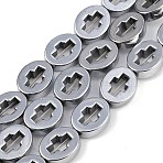 Electroplated Synthetic Non-magnetic Hematite Beads Strands, Oval with Hollow Cross, Platinum Plated, 8x10x3mm, Hole: 0.8mm, about 40pcs/strand, 15.75''(40cm)(G-K375-C01-01)