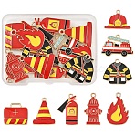16Pcs 8 Styles Firefighting Theme Alloy Enamel Pendants, Light Gold, Mixed Shapes, 17.5~28x14.5~28x1.5~2.5mm, Hole: 1.8~7mm, 2pcs/style(ENAM-YW0009-28)