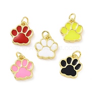 Rack Plating Brass Enamel Charms, with Jump Ring, Long-Lasting Plated, Real 18K Gold Plated, Cadmium Free & Lead Free, Dog's Paw Print, Mixed Color, 11.5x10x1.5mm, Jump Ring: 4x0.6mm, Inner Diameter: 2.5mm(KK-C008-17G)