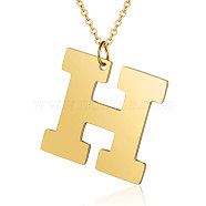 201 Stainless Steel Initial Pendants Necklaces, with Cable Chains, Letter, Letter.H, 17.7 inch(45cm)x1.5mm, letter: 30x31x1.5mm(NJEW-S069-JN006-H)