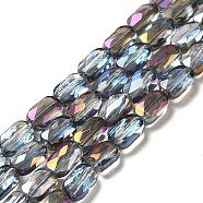 Transparent Electroplate Glass Bead Strands, Faceted, Half Rainbow Plated, Oval, Colorful, 7x4.5x3mm, Hole: 0.9mm, about 78~81pcs/strand, 22.83 inch(58cm)(EGLA-F150-HR01)