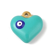 304 Stainless Steel Enamel Pendants, Golden, Heart with Evil Eye Charm, Dark Turquoise, 17x17x6.5mm, Hole: 1.8mm(STAS-M071-02F)