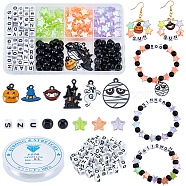 Elite DIY Halloween Bracelet Making Kit, Including Acrylic Beads with Letter, Pumpkin & Ghost & Witch Hat Alloy Enamel Pendants, Mixed Color, Beads: 220Pcs/box(DIY-PH0008-85)