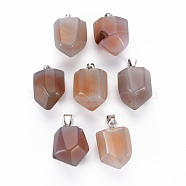 Natural Pink Agate Pendants, with Iron Pinch Bail, Nuggets, 24~25x16~18x14~16mm, Hole: 7.5x4mm(G-S359-287)
