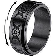 Triple Moon Goddess Stainless Steel Rotating Finger Ring, Fidget Spinner Ring for Calming Worry Meditation, Black, US Size 12(21.4mm)(PW-WG65299-12)