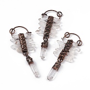Natural Quartz Crystal Pendants, Rock Crystal Pendants, Faceted Nuggets Charms, with Rack Plating Red Copper Tone Brass Findings, Cadmium Free & Lead Free, 100mm, Pendant: 43~46x9x8~10mm, Ring: 9x1.5mm, Hole: 6mm(G-D483-03AB)