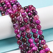 Natural Agate Beads Strands, Dyed & Heated, Round, Faceted, Magenta, 6mm, Hole: 1mm, about 62pcs/strand, 14.37~14.76 inch(36.5~37.5cm)(G-C082-A01-17)