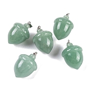 Natural Green Aventurine Pendants, Acorn Charms with 201 Stainless Steel Snap on Bails, Stainless Steel Color, 29~30x20mm, Hole: 6x3mm(G-Q172-08P-01)