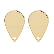 Brass Stud Earrings Findings, Real 18K Gold Plated, Teardrop, 15x10mm, Hole: 1.2mm, Pin: 12x0.8mm(EJEW-B063-04G-02)