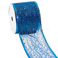 Glitter Polyester Satin Ribbon, Christmas Ribbon for Wedding, Gift Wrapping, Bow Making, Dodger Blue, 63mm, 10yards/roll(AJEW-WH0472-28A)