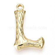 Brass Pendants, Letter Charms, Letter L, 22x13.5x3mm, Hole: 1.6mm(KK-N254-218G-L)