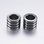 304 Stainless Steel Beads, Column, Grooved Beads, Gunmetal, 10x8mm, Hole: 6.5mm(STAS-P183-11B)