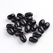 Lead Free Natural Wood Beads, Oval, Nice for Children's Day Gift Making, Dyed, Black, Size: about 8mm wide, 12mm long, hole: 3mm(X-W02KR-4-16)