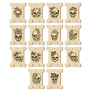 14Pcs 14 Style Plywood Thread Winding Boards, for Embroidery Cross-Stitch Sewing Craft, Skull, 63.1x50.2x3mm, Hole: 4mm, 1pc/style(WOOD-WH0060-09)