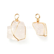 Natural Quartz Crystal Pendants, with Real 18K Gold Plated Eco-Friendly Copper Wire, Nuggets, 22~25.5x15~18x10~13.5mm, Hole: 3~3.6mm(PALLOY-JF01012)