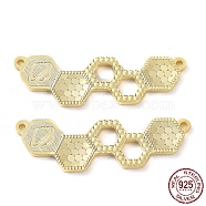 925 Sterling Silver Connector Charms, Hexagon Links, Real 18K Gold Plated, 9x29x1.2mm, Hole: 1mm(STER-C003-22G)