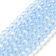 Baking Painted Transparent Glass Beads Strands, Imitation Opalite, Faceted, Round, Light Sky Blue, 8x6mm, Hole: 1.6mm, about 65pcs/strand, 15.94''(40.5cm)(DGLA-A034-J8MM-D01)