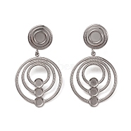 304 Stainless Steel Stud Dangle Earrings Findings, Blank Cabochon Setting, Round Ring, Stainless Steel Color, 44mm, Pin: 0.7mm, Round Tray: 3.6mm & 4mm(EJEW-G346-06P)