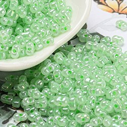 Ceylon Glass Seed Beads, Peanut, Pale Green, 4~4.5x2~2.5x2~2.5mm, Hole: 0.8~0.9mm, about 10000pcs/pound(SEED-K009-02B-27)