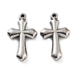 201 Stainless Steel Pendants, Cross Charm, Stainless Steel Color, 28x16x4mm, Hole: 1.8mm(STAS-Z057-18C)