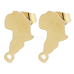 Africa Map Ion Plating(IP) 304 Stainless Steel Stud Earring Findings, with Loop, Golden, 13x7mm, Hole: 1.2mm, Pin: 0.8x11mm(STAS-I206-105G)