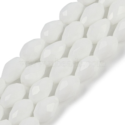 Opaque Solid Color Beads Strands, Faceted, Teardrop, White, 8x6mm, Hole: 1.2mm, about 65~67pcs/strand, 20.08 inch(51cm)(EGLA-N013-P6mm-D02)