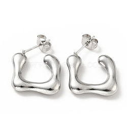 Non-Tarnish Square Stud Earrings, 304 Stainless Steel Half Hoop Earrings for Women, Stainless Steel Color, 24x17x4mm, Pin: 0.8mm(EJEW-G293-08P)